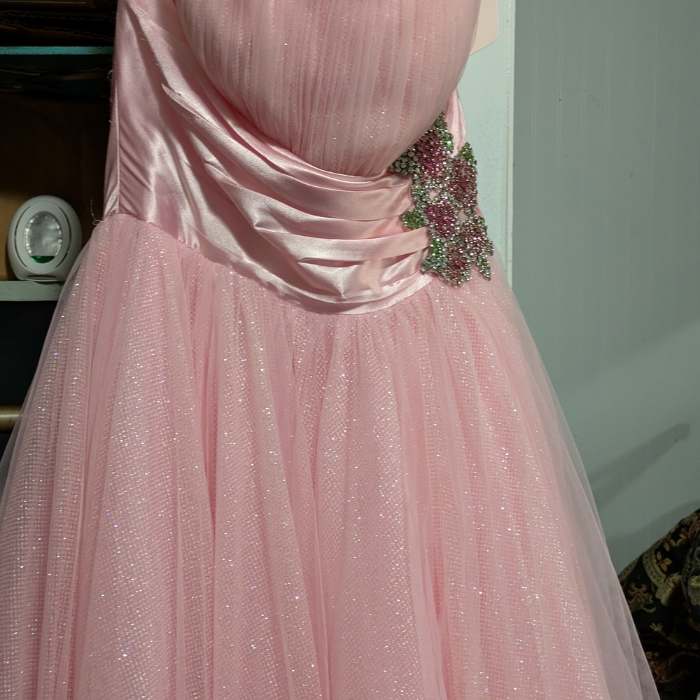 Sherri Hill Strapless Light Pink Ball Gown with Satin Waistband - Picture 4 of 7